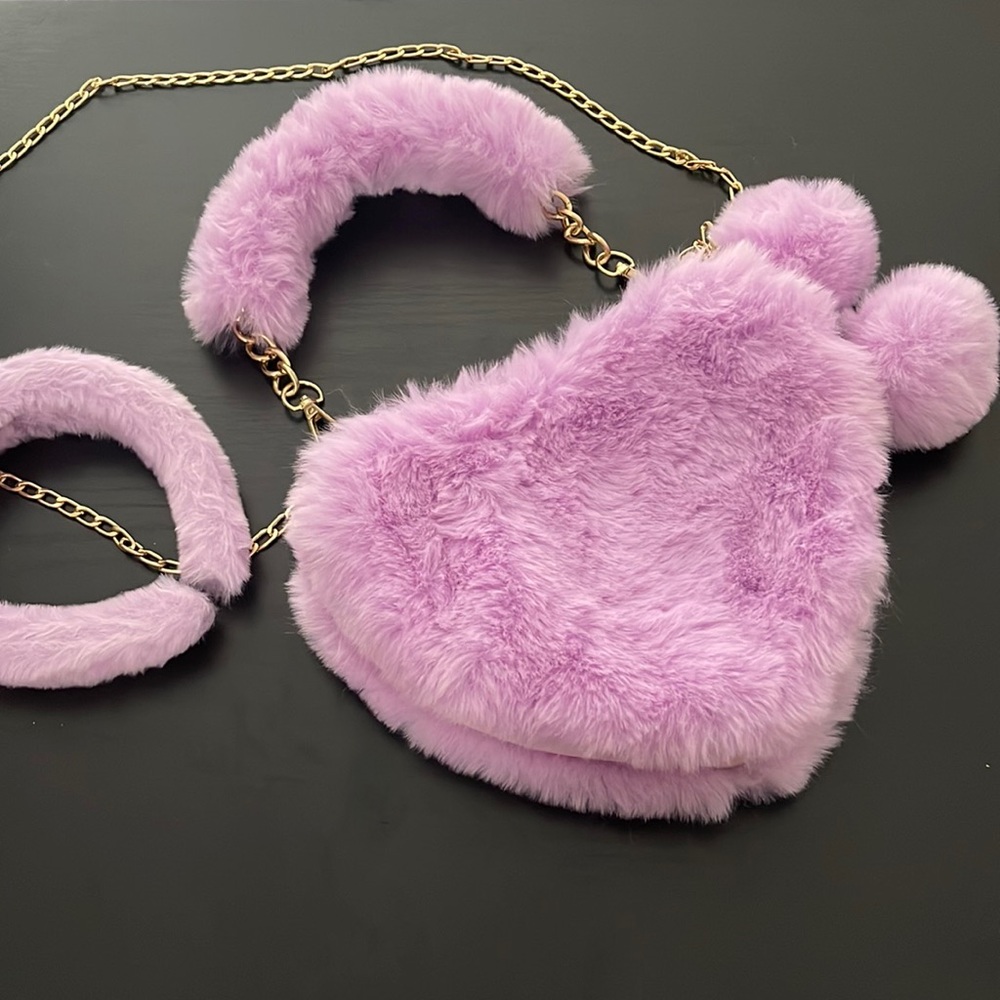 Faux fur purse/ headband set women